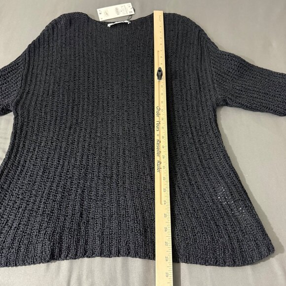 Zara Sweater Women's Large Long Sleeve Ribbed Knit Stretch Relaxed Fit Black - Picture 9 of 13